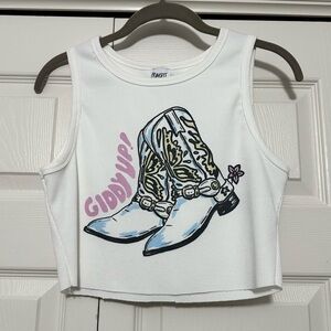 Princess Polly Giddy Up Cropped Tank Top in White Size 8 VGUC